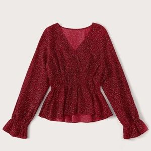 Allover Print Flounce Sleeve Peplum Blouse